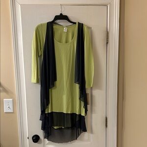 Chic Lime Green and Black Tunic with Overlay